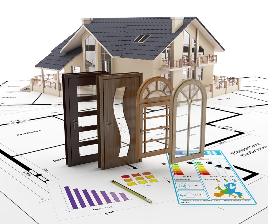 concept of model home with two new door options and two window options in front