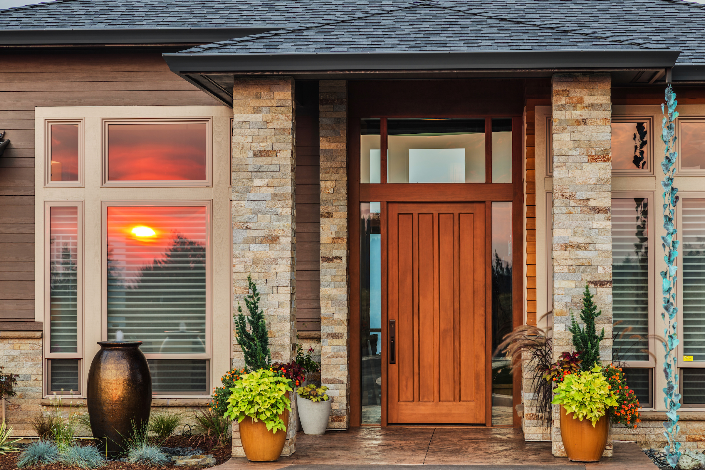 Beautiful New Home Exterior at Sunset in El Paso