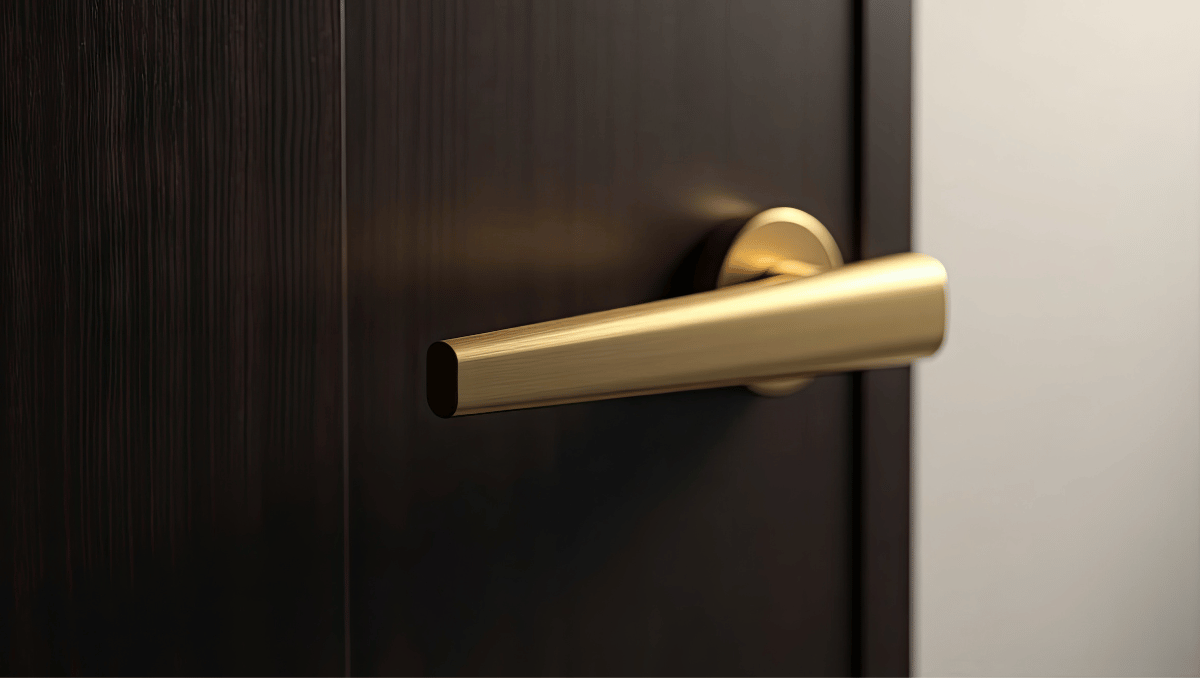A door with gold hardware